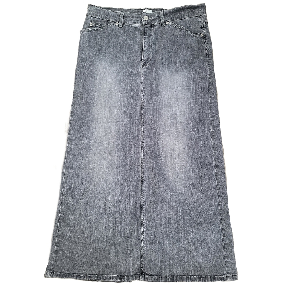 Y2K Calvin Klein Vintage Black Denim Maxi Skirt Western Wash - Picture 2 of 9
